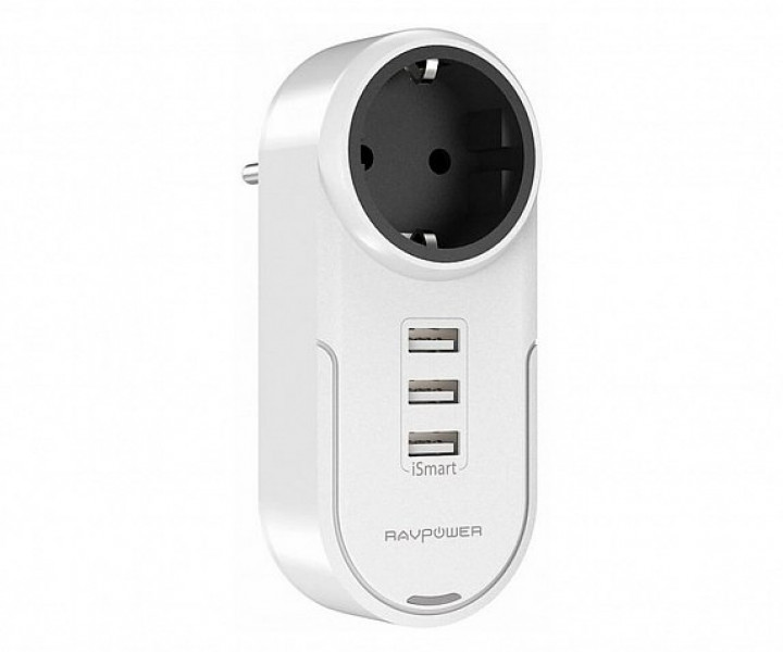  Зарядное устройство RavPower Rotate Plug 4-in-1 Surge Protector (1AC Outlet+3USBPorts) (RP-PC003WH) 